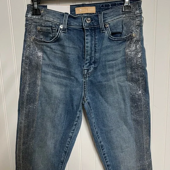 NWT 7 FOR ALL MANKIND B(air) High-waist Ankle Skinny Jeans 27 Glitter - Picture 7 of 13